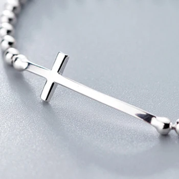 Moda Lateral Bratara Argint 925 Credința Creștină Cross Brățară Simplă Mici Margele Bratari Brățară Bijuterii