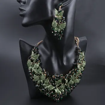 Lux Verde Colier Cercei Set Fluture Seturi de Bijuterii pentru Mirese Cadouri pentru Femei Petrecerea de Nunta Indian Bijuterii