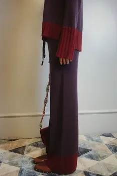 2020 s-au Grabit Cordon Plin de Lână Iarna Noi Cașmir Tricot Costum de sex Feminin Culoare de Potrivire V-neck Pulover Pantaloni Largi Picior de Două piese