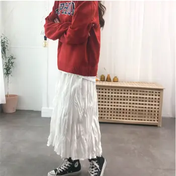 Hzirip Coreean Fierbinte Fusta Femei 2019 Primavara-Vara Plasă De Talie Mare, Solid All-Meci Fuste Lungi Vrac Plisata Femei Stil Preppy