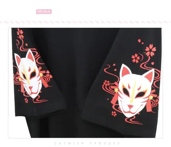 Vara de îmbrăcăminte pentru Femei Anime fox tipărite cruce panglica Femei Lolita Fete T-shirt harajuku primăvară Top Negru fusta hanorace