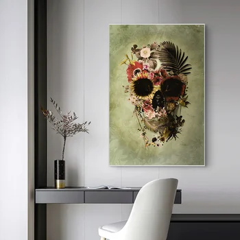 Flori Abstracte Craniu Tablouri Canvas Wall Art Printuri Poster Living Decorul Camerei Picturi Decorative Pe Perete Decor Acasă