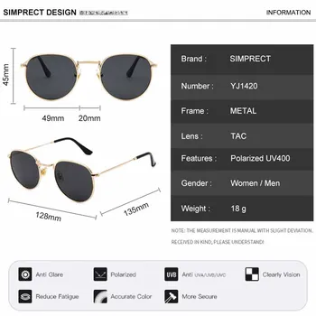 SIMPRECT Polarizat ochelari de Soare Femei 2021 Brand de Lux Rotund Ochelari de Soare Barbati de Moda Vintage din Metal Mirror Driver Nuante Pentru Femei