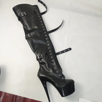 15-20CM cu Toc Înalt Pantofi Platforma Fata Catarama Curelei Peste Genunchi Cizme Rotund Toe Boots Ladies' 6-8 Inch Sexy Coapsei Cizme Înalte