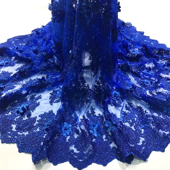 Albastru regal 3D Tul Dantela Tesatura din Africa Dantela Tesatura 2020 Înaltă Calitate Dantela cu Margele, Nigerian Țesături Dantelă de Nunta M2608