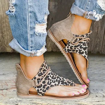Femei Sandale Plate Leopard Snake Print Pantofi De Vara De Mari Dimensiuni Andalilor Beach Sandale Din Piele Retro Gladiator Papuci Flip-Flops