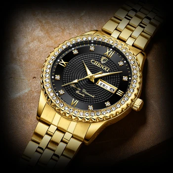 CHENXI Mens Ceasuri de Top de Brand de Lux de Aur Plin de Oțel Cuarț Ceas Barbati Ceas de Aur de Moda de sex Masculin Ceasuri Relogio Masculino