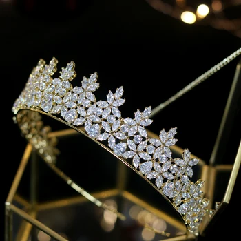Exquisito Zirconia cubica Oro / Plata Corona Moda Nupcial tocado y delicado Picătură Mare Princesa Cobre Corona de boda