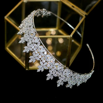 Exquisito Zirconia cubica Oro / Plata Corona Moda Nupcial tocado y delicado Picătură Mare Princesa Cobre Corona de boda