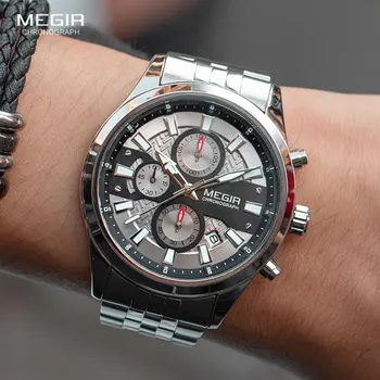 MEGIR 2020 Brand de Lux Ceasuri Bărbați Impermeabil Luminos, Afaceri, Sport Ceas de mână din Oțel Inoxidabil Cronograf Cuarț Om