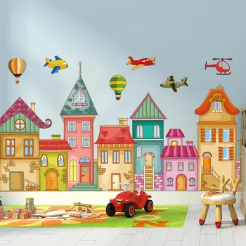 Mare Nou desen Animat plin de culoare Oraș Mic Autocolante de Perete pentru camera Copii Dormitoare Nuresery Decor de Perete de Arta Decor Acasă Eco-friendly Decalcomanii