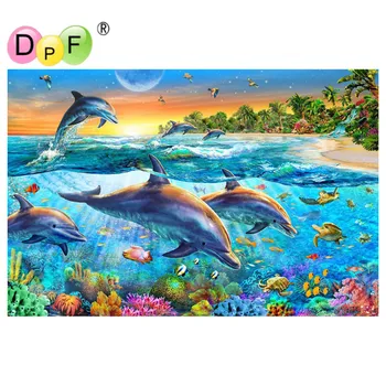 DPF 5D Diy diamant pictura Diamant broderie Sea World Dolphin diamont pictura Diamant mozaic lipite Complet Autocolante