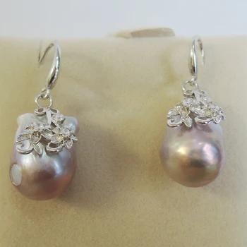 Natura de apă dulce pearl cercei cu argint 925 cârlig -- AA baroc Pearl,15-25 mm mare baroc pearl cercei