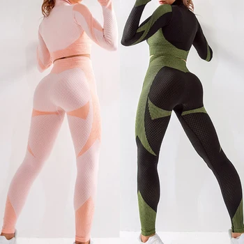 Nouă Femei fără Sudură Yoga Haine Sexy Sutien de Sport la Modă Strâns Maneca Lunga T-Shirt de Fitness de Top Pantaloni de Funcționare Jambiere Set