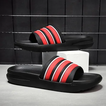 WEH Bărbați Papuci de plajă de vară 2021 trend Pantofi Sandale Pereche de Flip Flops Moale Negru Dungi rosii Casual sex Masculin Slide-uri pentru barbati
