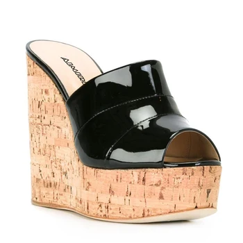 Pantofi Femei Cork Wedge Sandale Cer Platformă Înaltă Slide Casual De Vara Cu Toc Catâri Aluneca Pe Negru Argintiu Nud Alb Aimirlly