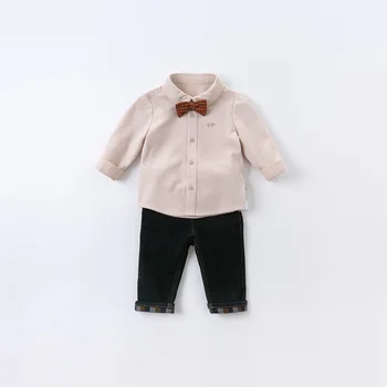 DB14856 dave bella toamna baieti detașabil arc solid shirt infant toddler topuri copii de înaltă calitate, haine