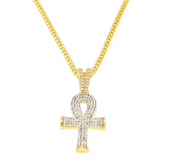 De înaltă calitate de culoare de Aur hip-hop Egiptean Ankh-Cheie cruce colier pandantiv cu 24inch mult cubanez link-ul lanț de bijuterii unisex
