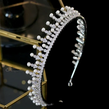 ASNORA Tiara Cubic Zirconia de sex Feminin Prelungirea Perla Coroanei Bijuterii de Mireasă Parada Frizură Complet de Nunta Accesorii de Par