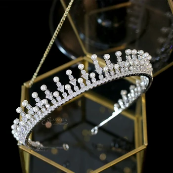 ASNORA Tiara Cubic Zirconia de sex Feminin Prelungirea Perla Coroanei Bijuterii de Mireasă Parada Frizură Complet de Nunta Accesorii de Par