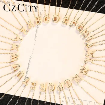 CZCITY Reale Aur de 14K Petite CZ Scrisoare Inițială Pandantiv Coliere pentru Femei Unice O-Z Scrisoare Colier Bijuterii Cadouri