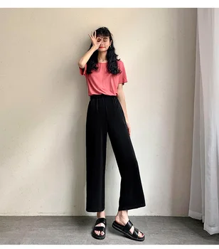 Noua Dreaptă Casual Solid Largi Picior Femei Pantaloni Largi Streetwear Costum Coreeană Pantaloni Chic Pentru Femei Talie Mare Plus Dimensiune Primăvară