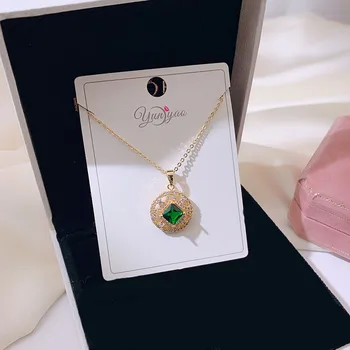 Moda Verde de Cristal Pandantiv Colier pentru Femei Simple de Aur Lanț Clavicula Lanț de Bijuterii de Lux Accesorii Cadou de Aniversare