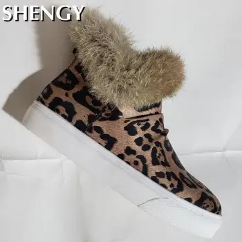 Iarna Femeile Non-Alunecare de Zăpadă Cizme Slip-On Cald Turma de Blană pentru Femei Pantofi Leopard Turma Casual în aer liber Pantofi Platforma pentru Femei