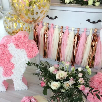 1set Țesut Bej, Rose de Aur Roz Ghirlanda de Hârtie Ciucuri conține 15 ciucuri (3 saci) Nunta cabină de Duș de Mireasă Petrecerea de Ziua Decor