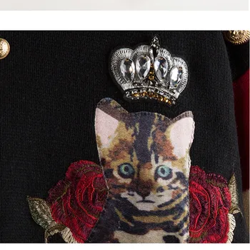 Brand de lux de Designer Pulover tricotat pentru Femei de Epocă O Gâtului Conservatie Coroana Cat Broderie Flori Butoane Pulovere Tricotate