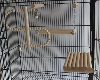 Lemn Natural Pasăre Jucării SetPlaced în Colivie de Joacă pentru întreprinderile Mici și Mijlocii Papagali Papagal Hamster Cusca Pachet de 4 buc