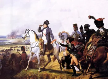 32 CM -TOP pictura # rege francez Împăratul Napoleon Bonaparte Napoleon în Bătălia de la Wagram pictură în ulei --buna calitate