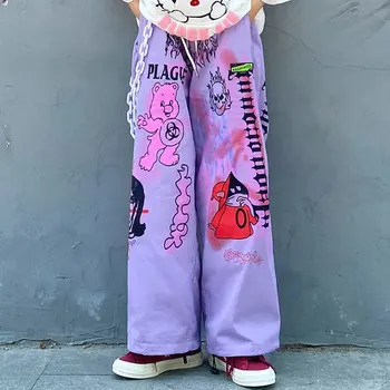 Hip Hop Streetwear Femei Pantaloni Anime Print Pantaloni Largi Picior Femei Estetice Pantaloni Largi 2020 Harajuku Graffiti Pantaloni Largi
