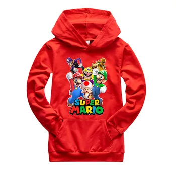 Nouă primăvară de toamnă Super Mario pentru copii cu mânecă lungă cu glugă buzunar pulover baieti fete sportive și de agrement de desene animate de imprimare de îmbrăcăminte