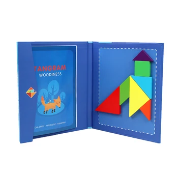Noi Magnetic Copii Dezvoltarea Mentală Tangram Puzzle Din Lemn Puzzle Blocuri Stil De Carte De Copii Devreme Educationnal Jucării 1 Set