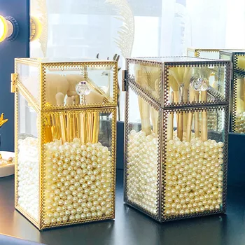 Sticla Cosmetice Organizator Machiaj Perie Suport Cutie de Depozitare de Aur Retro Creioane pentru Sprâncene Recipient de Bijuterii Șirag de mărgele Cutie cu Capac
