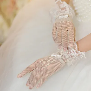 Coreea Style Tul, Mănuși De Mireasa En-Gros De Accesorii De Nunta Încheietura Degetului Alb Negru Ieftin Nunti Manusa