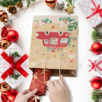 OurWarm 4buc Cadou de Crăciun DIY Saci Stil Retro Kraft Hârtie Personalizate, Saci de Mari Dimensiuni 21*11*27cm Petrecere de Anul Nou Consumabile
