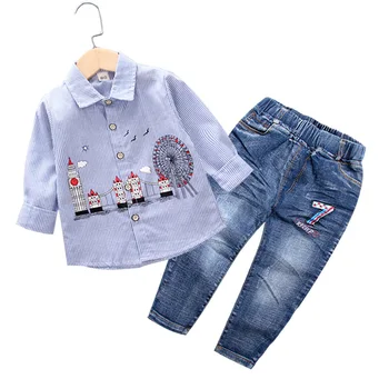 Copilul de Îmbrăcăminte pentru Băieți Set 2020 Toamna Haine pentru Copii din Bumbac cu Maneca Lunga cu Dungi Tricou+Blugi Set de Domn pentru Băiatul 1 2 3 4 5 Ani