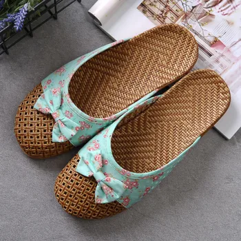 Femei In Papuci, Pantofi de Vara pentru Femeie Stil Chinezesc Flori Lenjerie de Slide-uri Femei Goale de bambus Sandale Flip Flops Plus Dimensiune 35-45