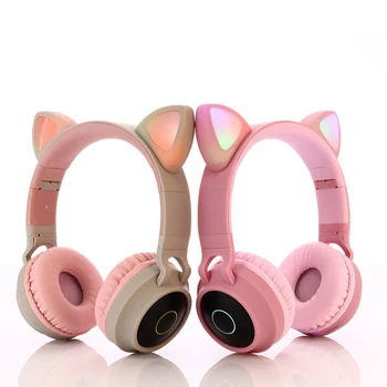 Drăguț Pisică Ureche setul cu Cască Bluetooth 5.0 Muzica Stereo Bass Căști de Lumină LED, Telefoane Mobile Fata de Fiica Cască Cadouri