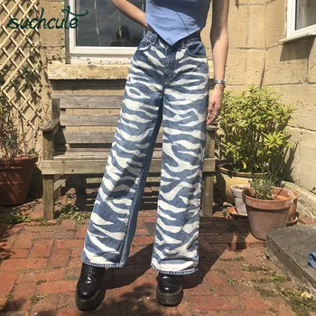 SUCHCUTE Y2K Femei Blugi Largi Picior Lat de Înaltă Talie Pantaloni Drepte Pantaloni din Denim Streetwear Vintage E-Fata de Prietenul Joggeri