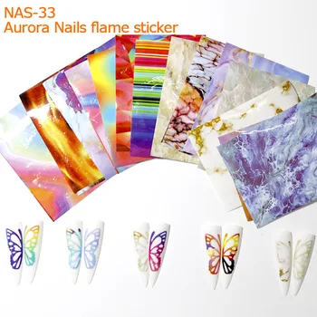 16Pcs/ Fluture Magic Nail Art Holografic Unghii Autocolant Nail Art Curcubeu Nor Digital Flacără Sticker pentru Unghii autocolant Adeziv