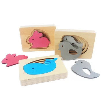 Baby Puzzle-uri din Lemn Jucarii 3D Multi-stratificat Gradient de Culori Puzzle Animale Iepure/Balena/Bird pentru Copii Educație Montessori Cadou