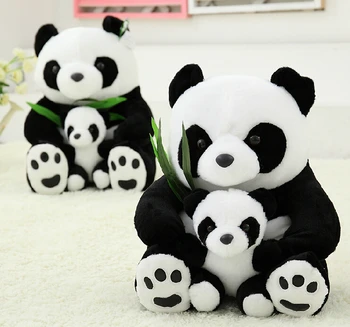 25cm Bună Calitate Stând Mama si Copil Panda de Pluș, Jucării Umplute Panda Păpuși Perne Moi Jucării pentru Copii Transport Gratuit