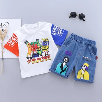 Copil Copil Copil Baieti Seturi De Îmbrăcăminte De Vară 2020 Maneci Scurte De Desene Animate T Shirt Denim Pantaloni Scurți Pentru Copii Imbracaminte Copii