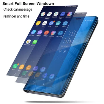 Smart Placare cu Oglinda din Piele Flip case Pentru Samsung Galaxy Nota 3 4 5 6 7 8 9 10 Pro S8 S9 S10 S10E S20 Ultra Plus Flip Caz