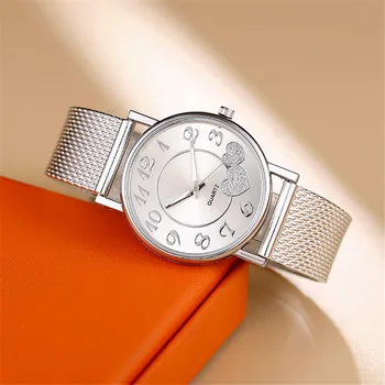 Modul Vrouwen Horloges Dames Horloge Zilveren Hart Dial Siliconen Plasă Riem Polshorloge Reloj Mujer Montre Femme Vrouwen Horloge