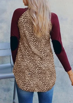 Moda Toamna Iarna Femei T-Shirt Imprimat Leopard Cot Patch-Uri De Baseball T-Shirt Patch Modele Complet Maneca Lunga Femme Topuri Tee