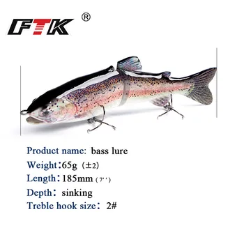 FTK Momeală de Pescuit Bass Wobblere Aborda 1 buc 2 Segmente 185mm/65g Asortate Plutitoare Înot Momeală Greu Scufundarea Topwater Crankbait HF